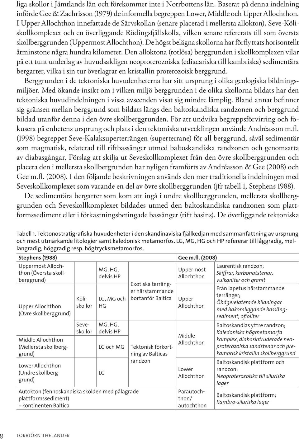 skollberggrunden (Uppermost Allochthon). De högst belägna skollorna har förflyttats horisontellt åtminstone några hundra kilometer.