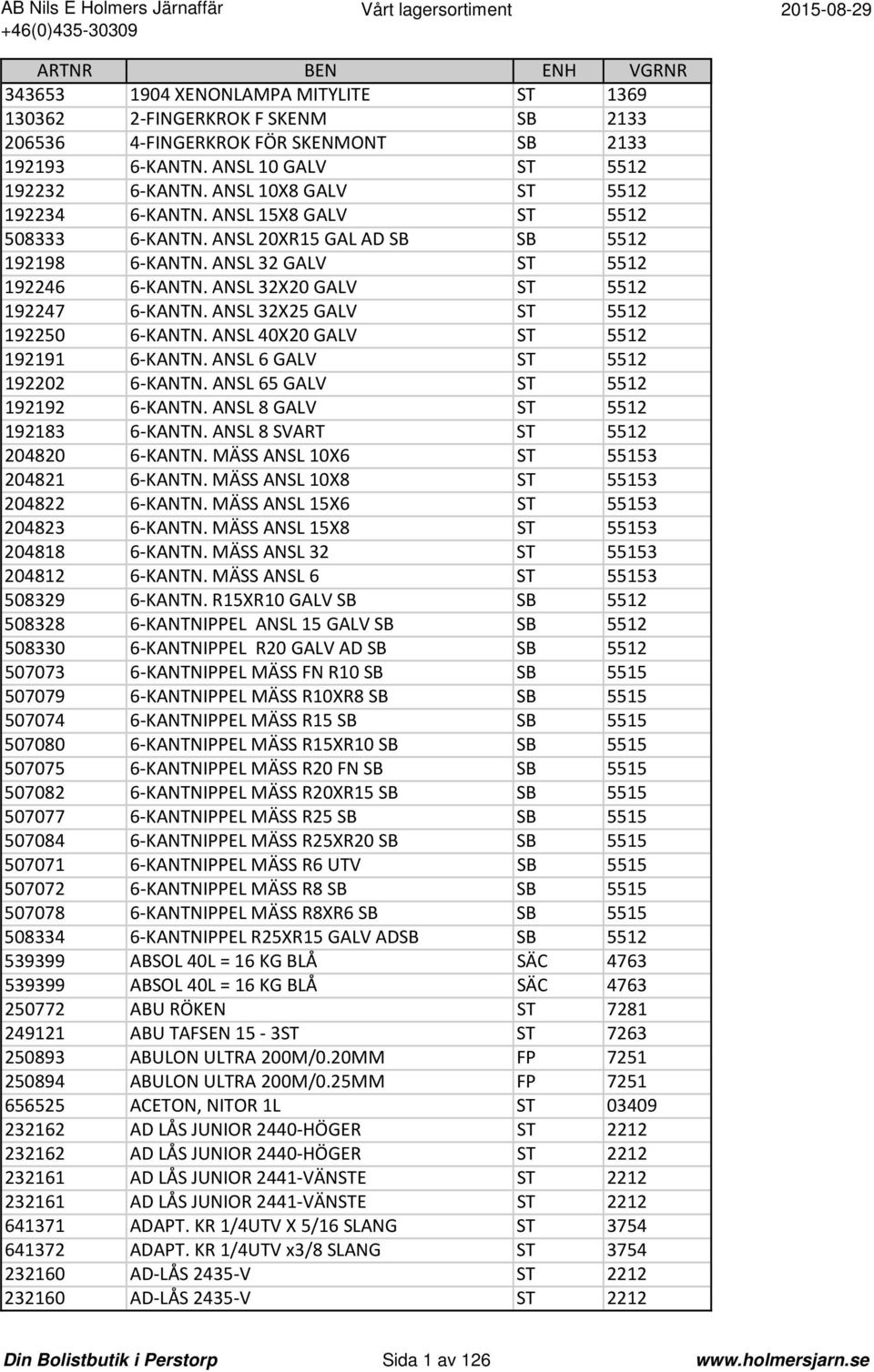 ANSL 32X25 GALV ST 5512 192250 6 KANTN. ANSL 40X20 GALV ST 5512 192191 6 KANTN. ANSL 6 GALV ST 5512 192202 6 KANTN. ANSL 65 GALV ST 5512 192192 6 KANTN. ANSL 8 GALV ST 5512 192183 6 KANTN.