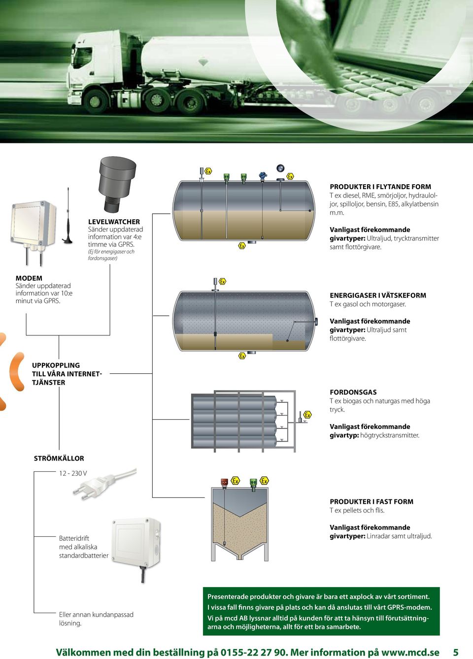 Modem Sänder uppdaterad information var 10:e minut via GPRS. Energigaser i vätskeform T ex gasol och motorgaser. Vanligast förekommande givartyper: Ultraljud samt flottörgivare.