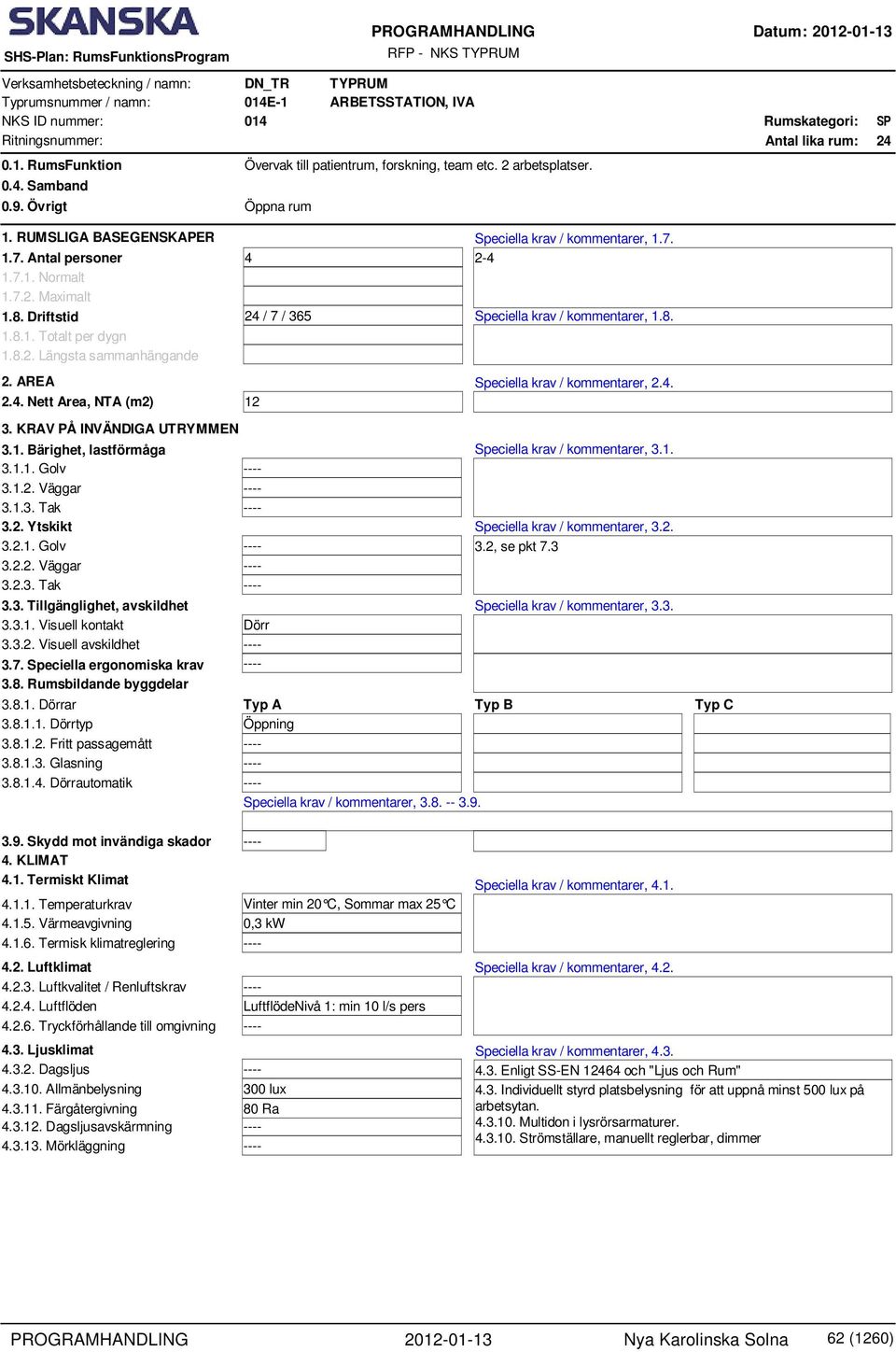 .. Väggar 3..3. Tak 3.. Ytskikt 3... Golv 3... Väggar 3..3. Tak 3.3. Tillgänglighet, avskildhet 3.3.. Visuell kontakt Dörr 3.3.. Visuell avskildhet 3.7. Speciella ergonomiska krav 3.8.