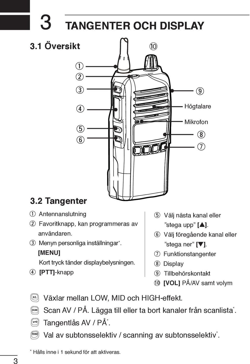 y Välj föregående kanal eller stega ner [Z].