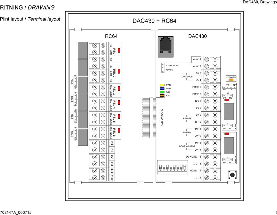 1 17-24V AC/DC AC/DC 2 12V DC C+ 3 COM-LOOP C- 4 PWR FREE 5 WDG TxD FREE 6 RxD 12V 7 0V 8 C+ 9 READER C- 10 IN 11