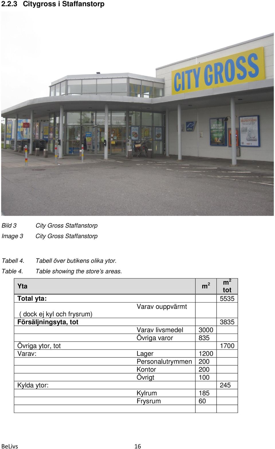 Yta m 2 m 2 tot Total yta: 5535 Varav ouppvärmt ( dock ej kyl och frysrum) Försäljningsyta, tot 3835 Varav