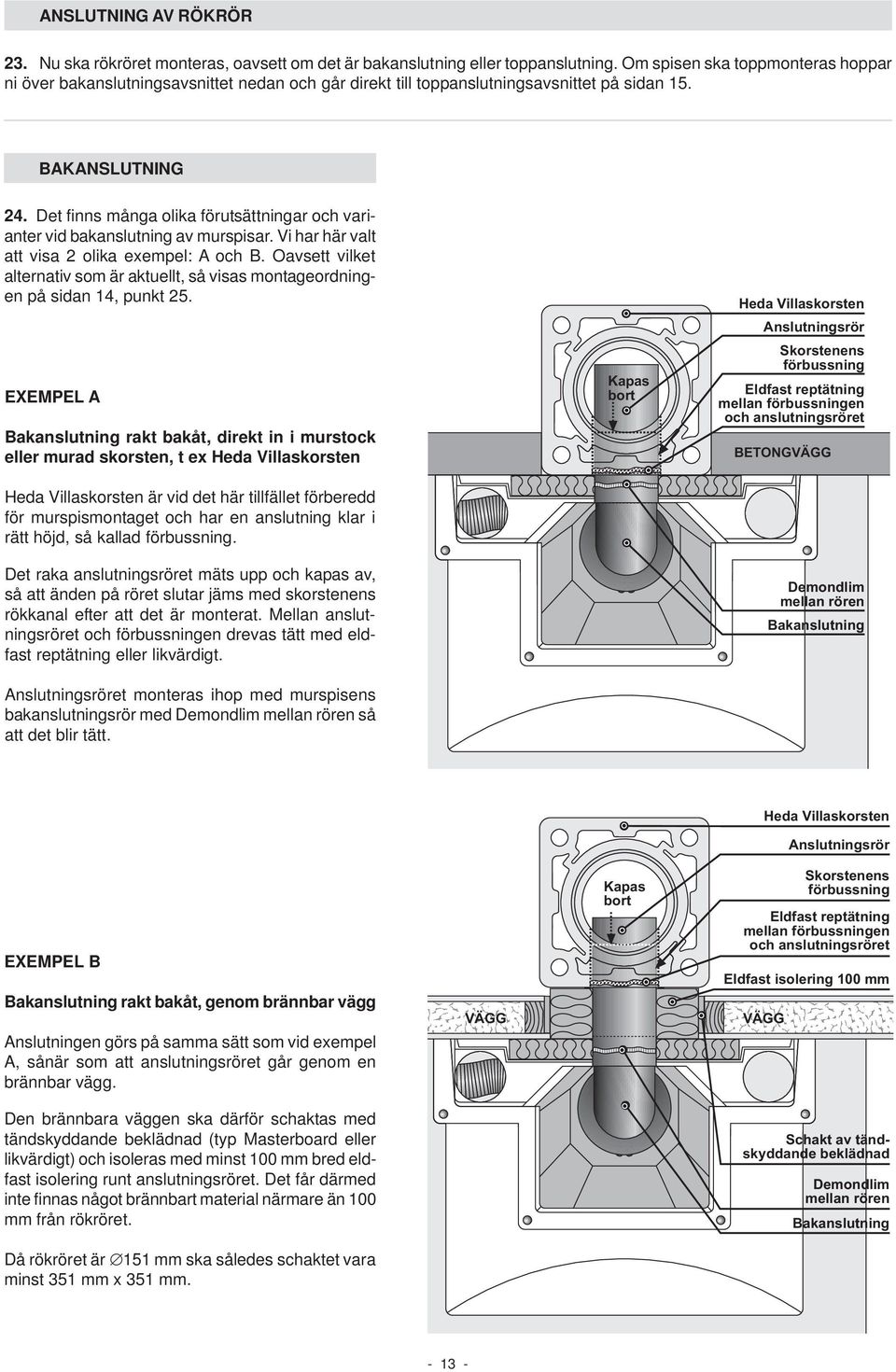 rören - 13-23. Nu ska rökröret monteras, oavsett om det är bakanslutning eller toppanslutning.