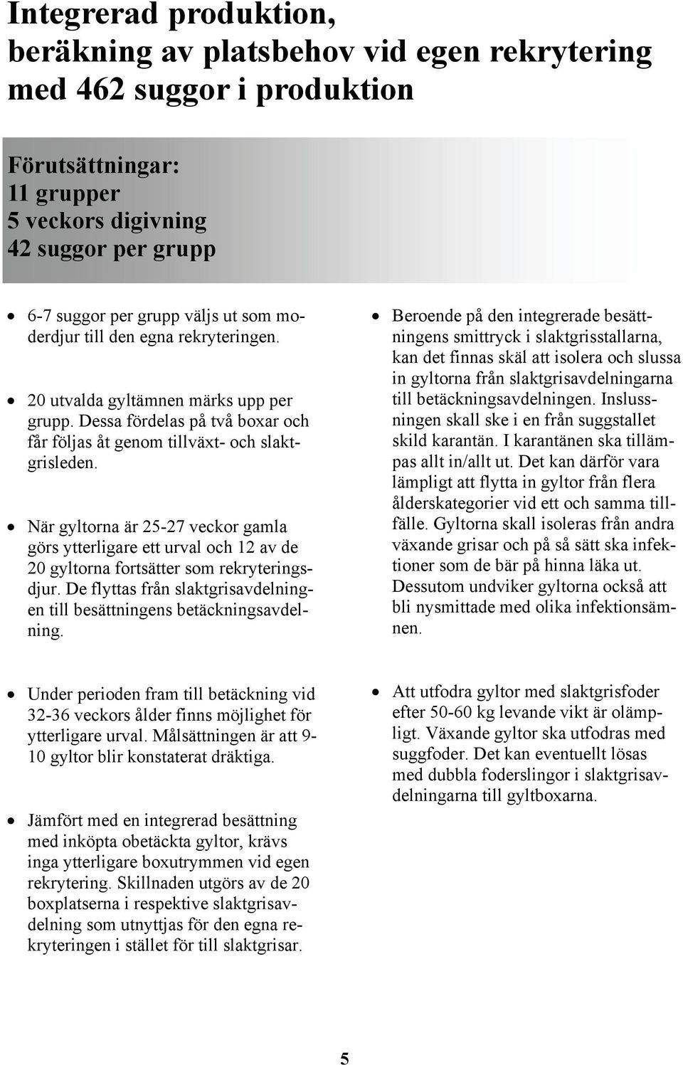 När gyltorna är 25-27 veckor gamla görs ytterligare ett urval och 12 av de 20 gyltorna fortsätter som rekryteringsdjur. De flyttas från slaktgrisavdelningen till besättningens betäckningsavdelning.