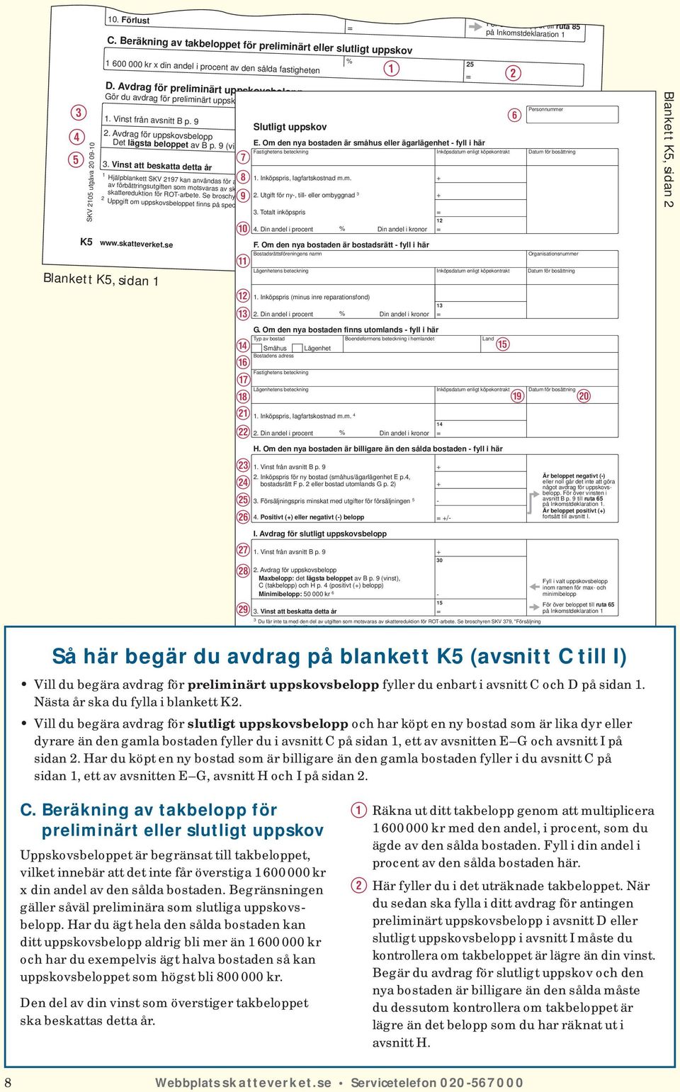 Avdrag för preliminärt uppskovsbelopp Gör du avdrag för preliminärt uppskov ska nästa sida inte fyllas i. Utredning om uppskovsbeloppet görs på blankett K2 nästa år. 1. Vinst från avsnitt B p. 9 2.