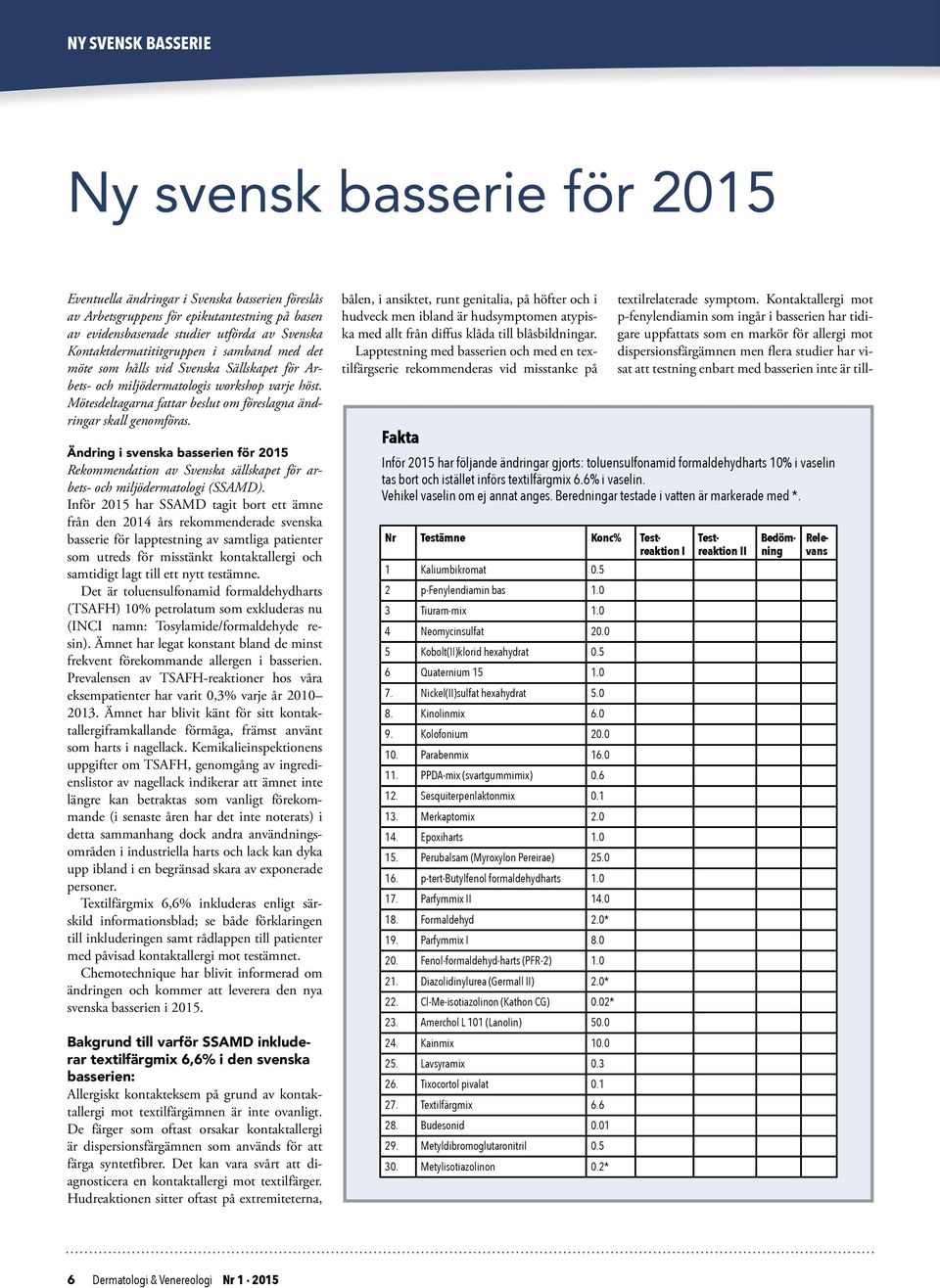 Mötesdeltagarna fattar beslut om föreslagna ändringar skall genomföras. Ändring i svenska basserien för 2015 Rekommendation av Svenska sällskapet för arbets- och miljödermatologi (SSAMD).