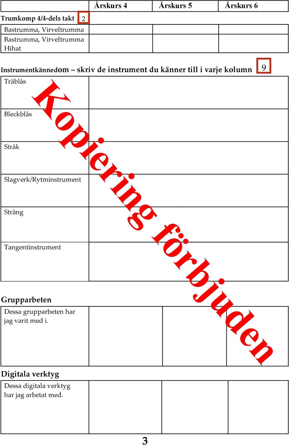 Träblås 9 Bleckblås Stråk Slagverk/Rytminstrument Sträng Tangentinstrument Grupparbeten