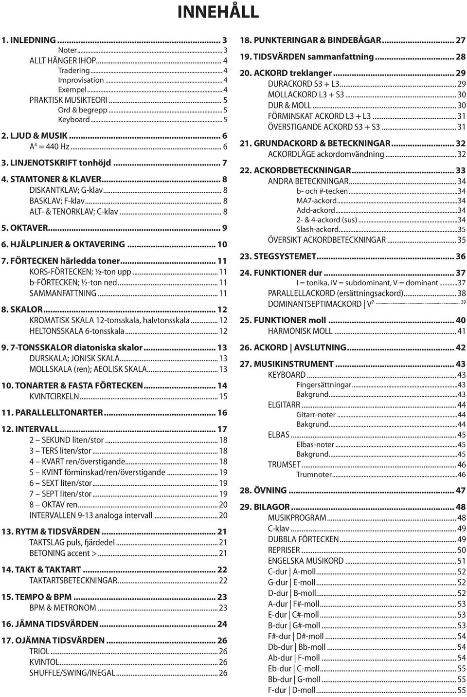 FÖRTECKEN härledda toner... 11 KORS-FÖRTECKEN; ½-ton upp... 11 b-förtecken; ½-ton ned... 11 SAMMANFATTNING... 11 8. SKALOR... 12 KROMATISK SKALA 12-tonsskala, halvtonsskala.