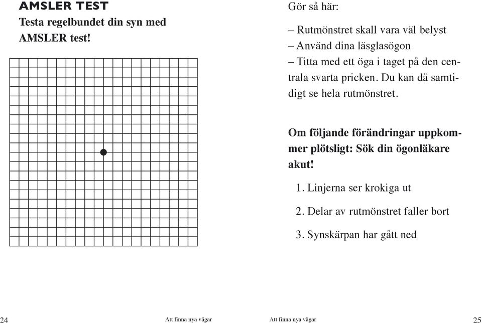 på den centrala svarta pricken. Du kan då samtidigt se hela rutmönstret.