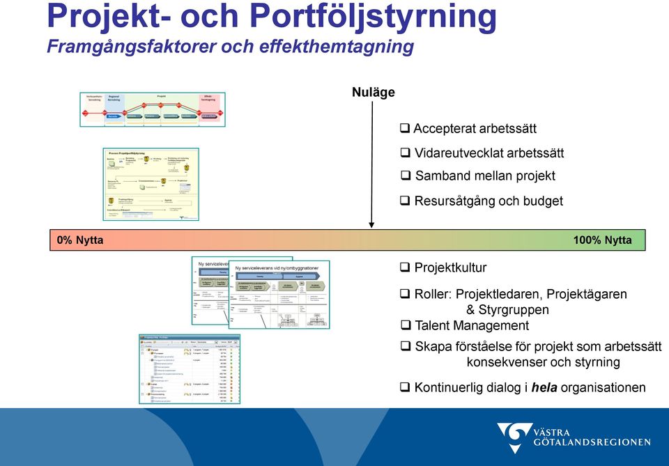 100% Nytta Projektkultur Roller: Projektledaren, Projektägaren & Styrgruppen Talent Management