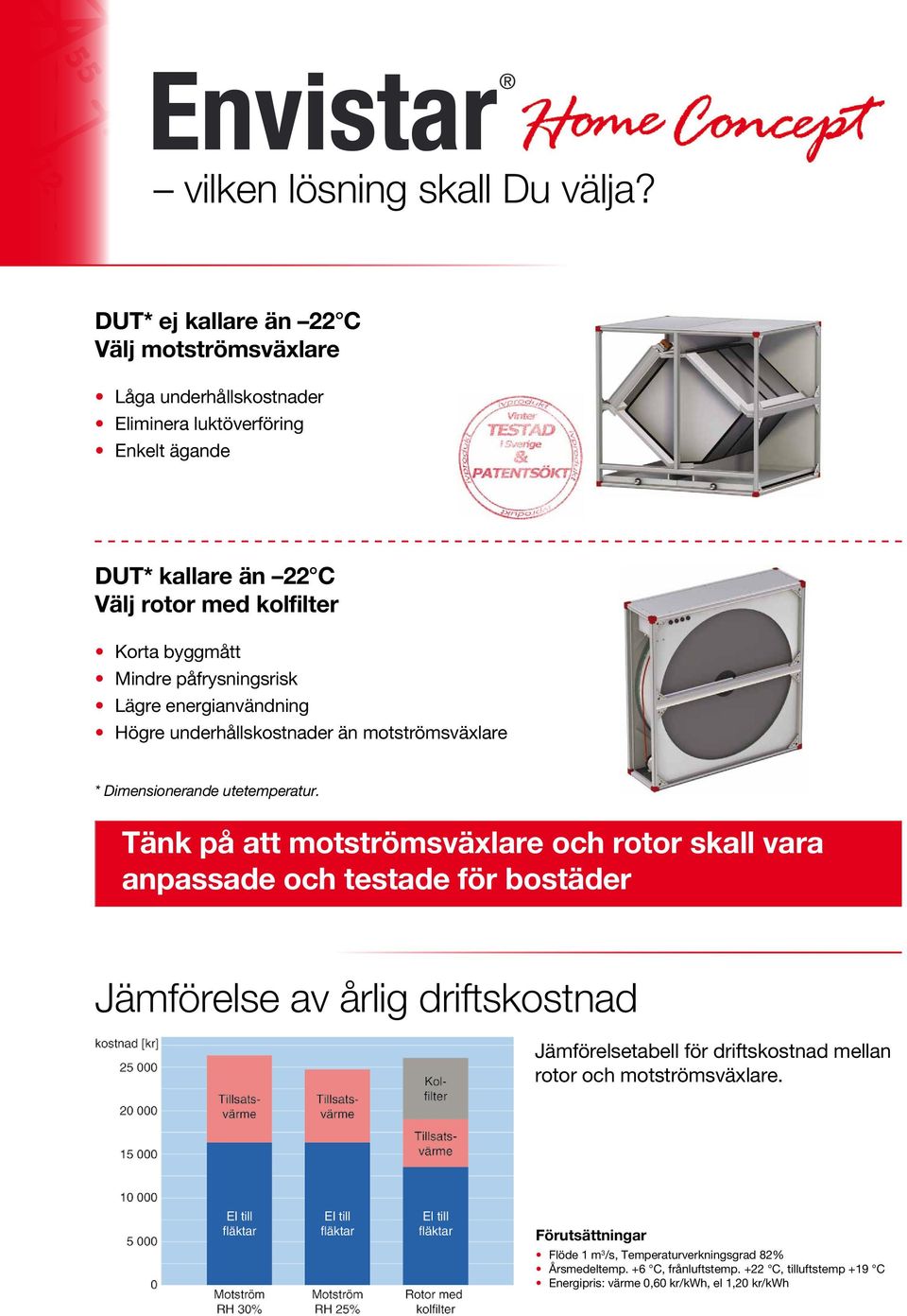 Mindre påfrysningsrisk Lägre energianvändning Högre underhållskostnader än motströmsväxlare * Dimensionerande utetemperatur.