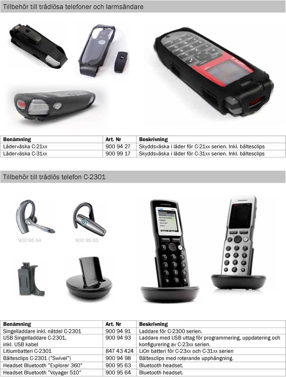 nätdel C-2301 900 94 91 Laddare för C-2300 serien. USB Singelladdare C-2301, inkl. USB kabel 900 94 93 Laddare med USB uttag för programmering, uppdatering och konfigurering av C-23xx serien.