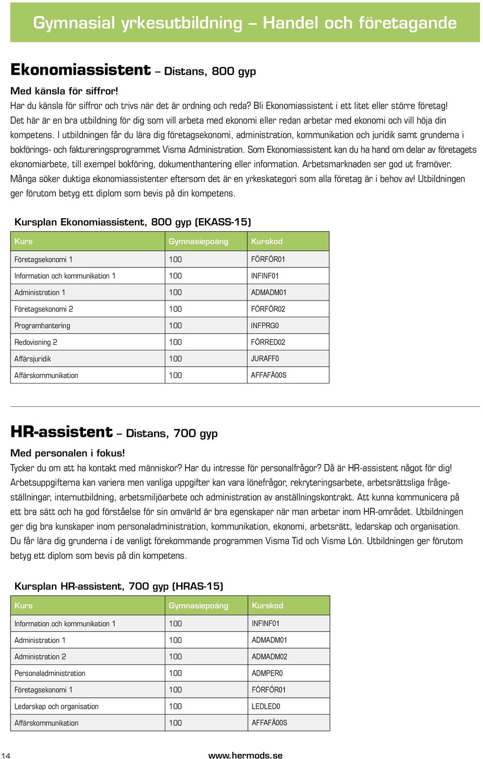 I utbildningen får du lära dig företagsekonomi, administration, kommunikation och juridik samt grunderna i bokförings- och faktureringsprogrammet Visma Administration.