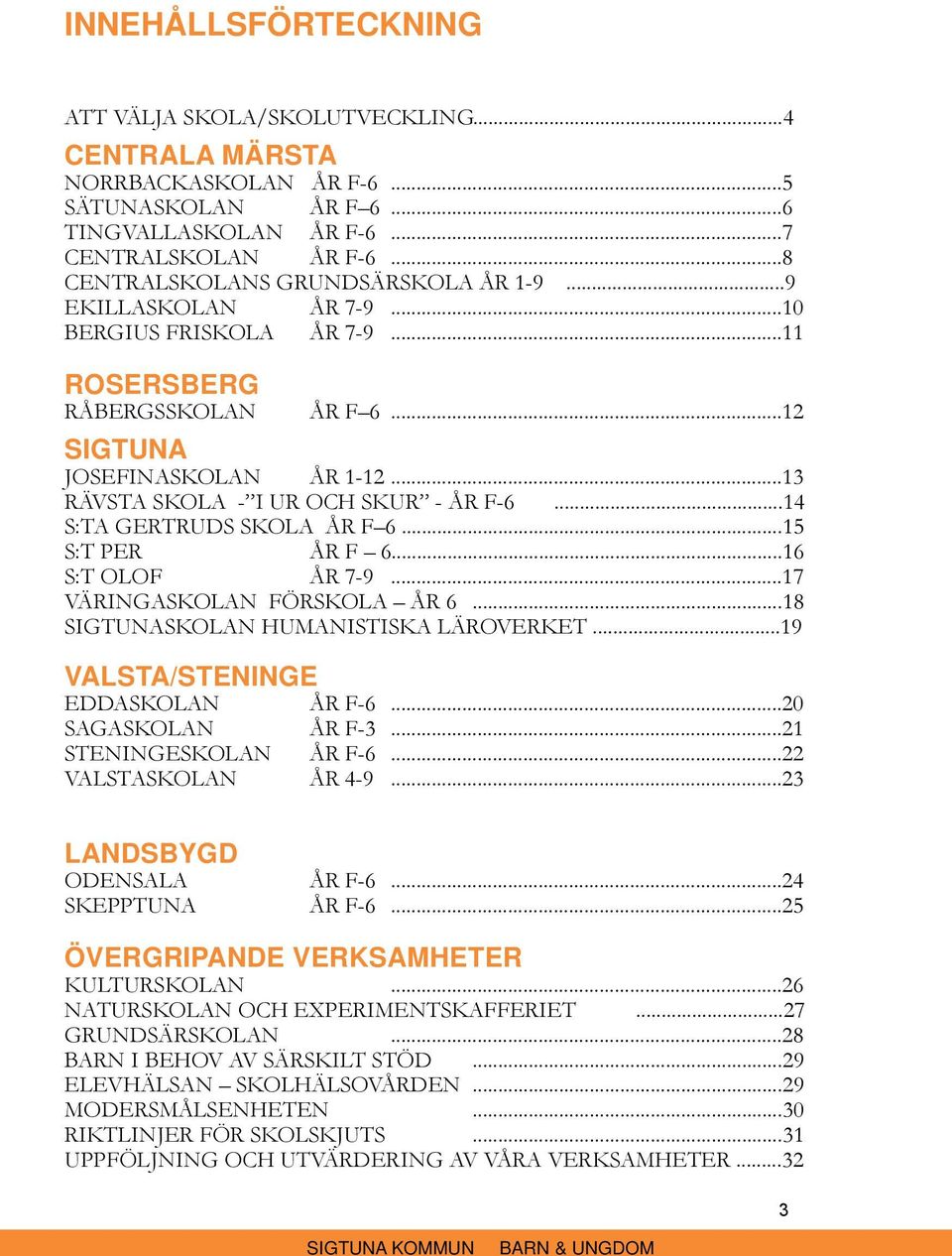 ..13 RÄVSTA SKOLA - I UR OCH SKUR - ÅR F-6...14 S:TA GERTRUDS SKOLA ÅR F 6...15 S:T PER ÅR F 6...16 S:T OLOF ÅR 7-9...17 VÄRINGASKOLAN FÖRSKOLA ÅR 6...18 SIGTUNASKOLAN HUMANISTISKA LÄROVERKET.