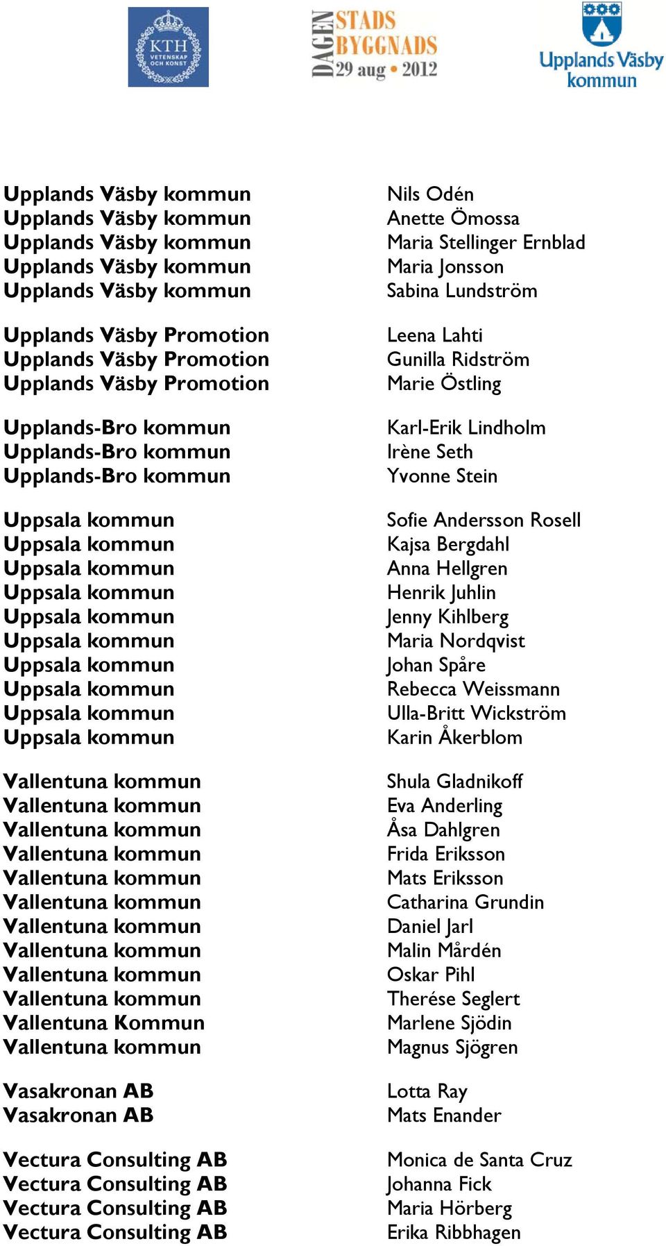 Karl-Erik Lindholm Irène Seth Yvonne Stein Sofie Andersson Rosell Kajsa Bergdahl Anna Hellgren Henrik Juhlin Jenny Kihlberg Maria Nordqvist Johan Spåre Rebecca Weissmann Ulla-Britt Wickström Karin