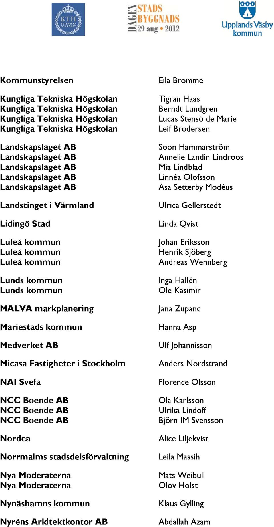 Stockholm NAI Svefa NCC Boende AB NCC Boende AB NCC Boende AB Nordea Norrmalms stadsdelsförvaltning Nya Moderaterna Nya Moderaterna Nynäshamns kommun Nyréns Arkitektkontor AB Eila Bromme Tigran Haas