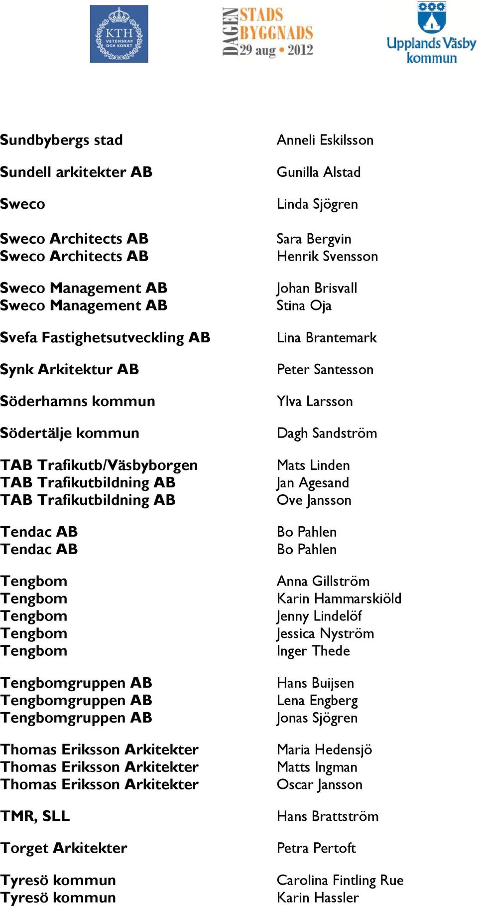 Tengbomgruppen AB Thomas Eriksson Arkitekter Thomas Eriksson Arkitekter Thomas Eriksson Arkitekter TMR, SLL Torget Arkitekter Tyresö kommun Tyresö kommun Anneli Eskilsson Gunilla Alstad Linda Sjögren