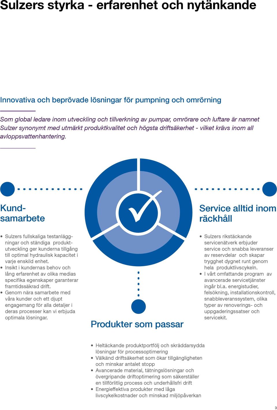 Kundsamarbete Service alltid inom räckhåll Sulzers fullskaliga testanläggningar och ständiga produktutveckling ger kunderna tillgång till optimal hydraulisk kapacitet i varje enskild enhet.