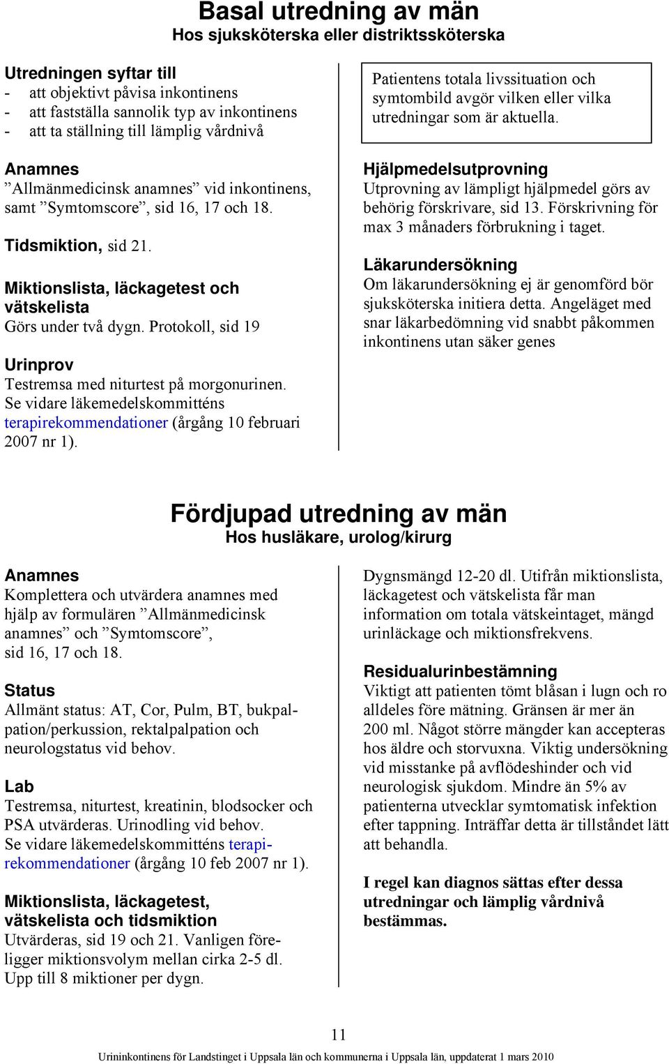 Protokoll, sid 19 Urinprov Testremsa med niturtest på morgonurinen. Se vidare läkemedelskommitténs terapirekommendationer (årgång 10 februari 2007 nr 1).