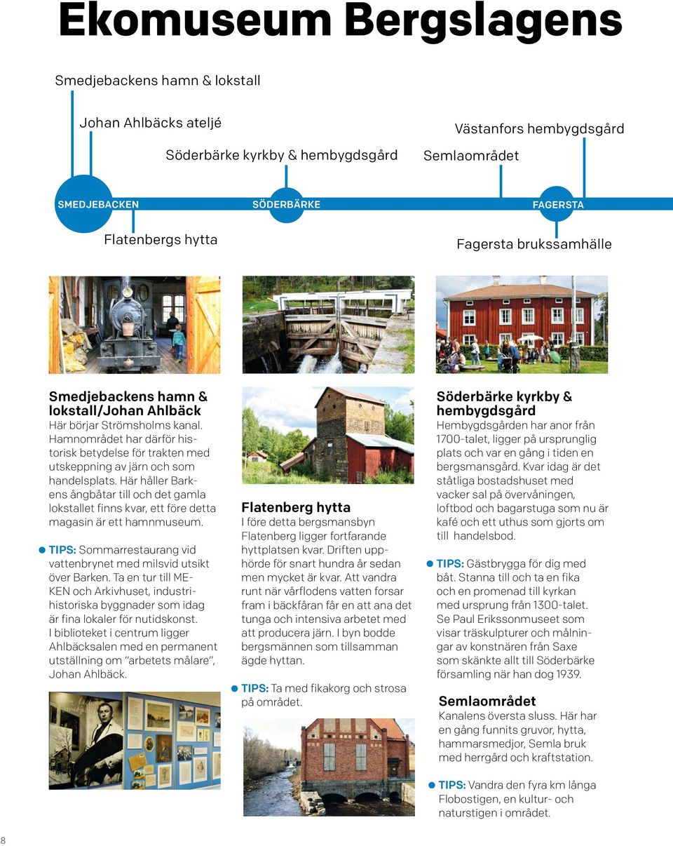 Här håller Barkens ångbåtar till och det gamla lokstallet finns kvar, ett före detta magasin är ett hamnmuseum. TIPS: Sommarrestaurang vid vattenbrynet med milsvid utsikt över Barken.