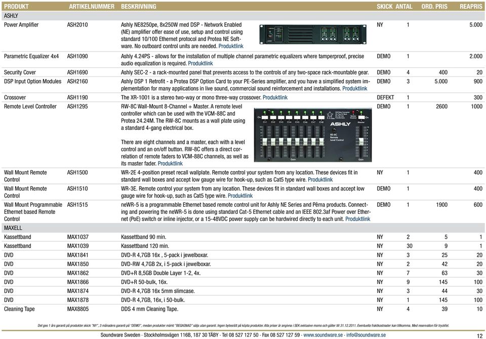 24PS - allows for the installation of multiple channel parametric equalizers where tamperproof, precise audio equalization is required. NY 1 5.000 DEMO 1 2.