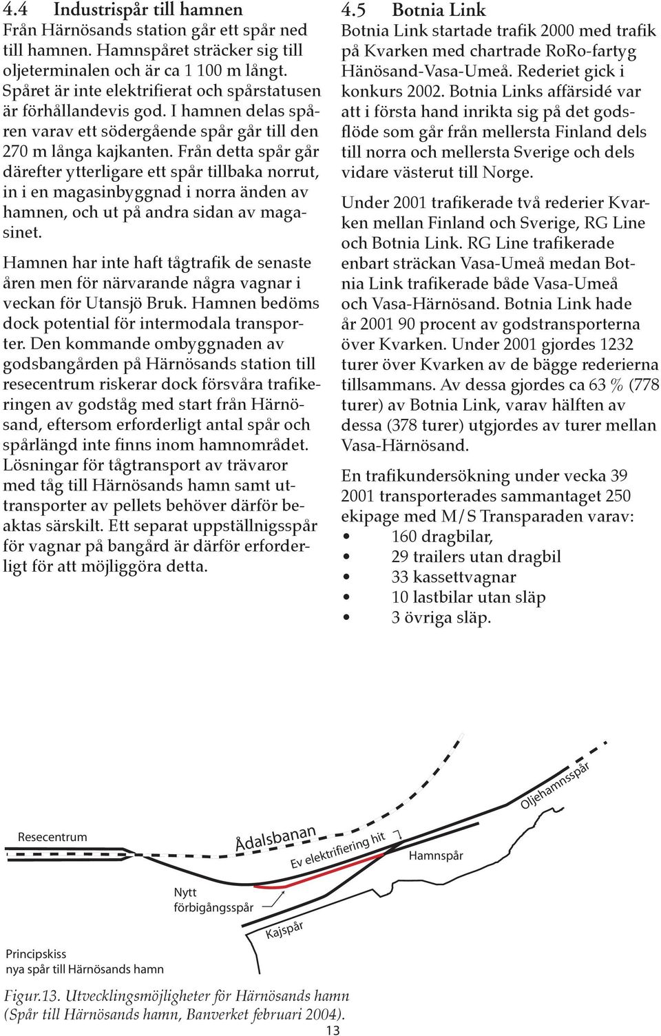 Från detta spår går därefter ytterligare ett spår tillbaka norrut, in i en magasinbyggnad i norra änden av hamnen, och ut på andra sidan av magasinet.