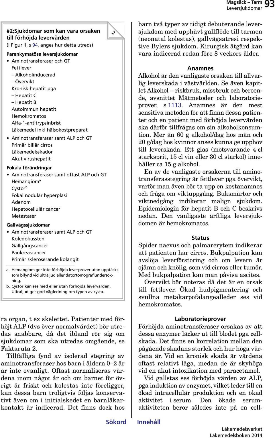 Akut virushepatit Fokala förändringar Aminotransferaser samt oftast ALP och GT Hemangiom a Cystor b Fokal nodulär hyperplasi Adenom Hepatocellulär cancer Metastaser Gallvägssjukdomar