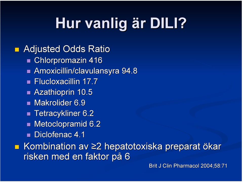 8 Flucloxacillin 17.7 Azathioprin 10.5 Makrolider 6.9 Tetracykliner 6.