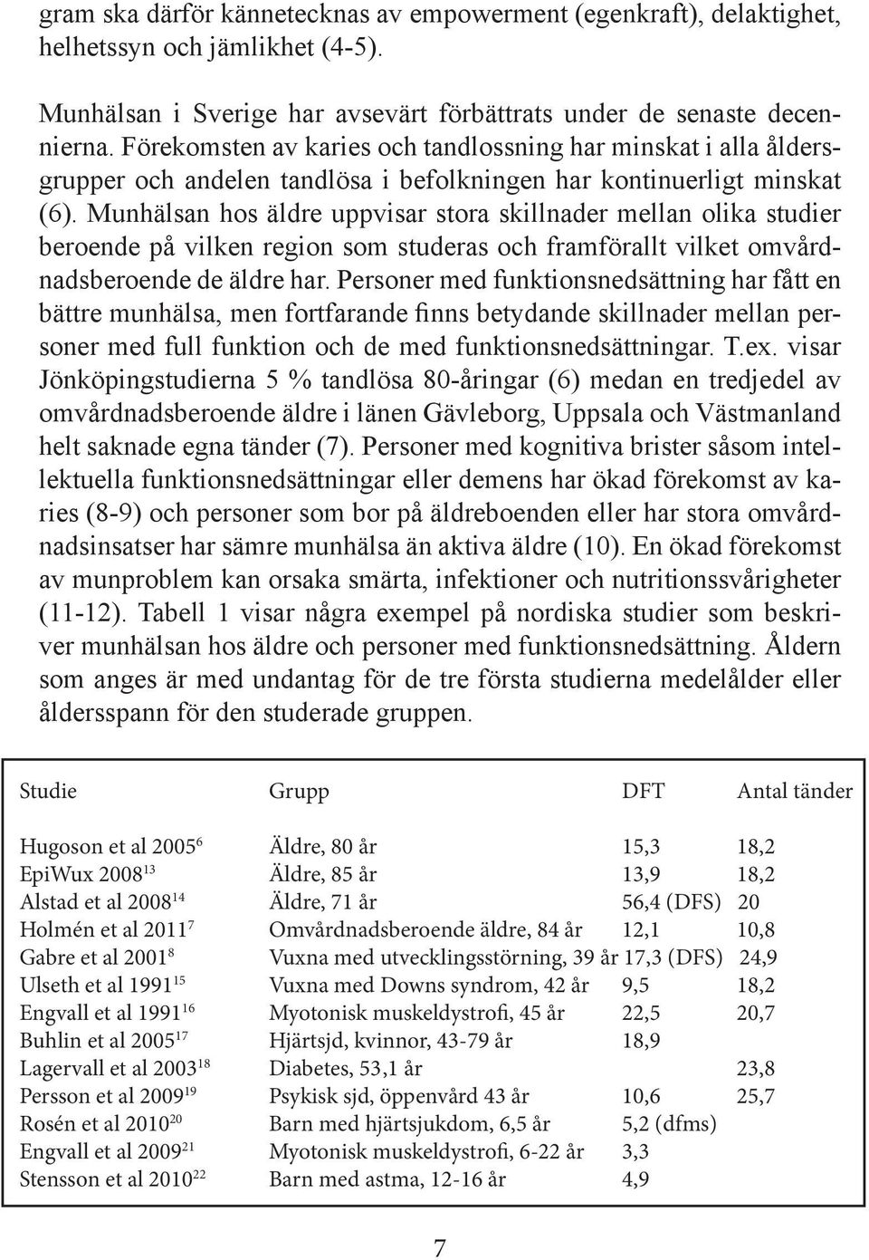 Munhälsan hos äldre uppvisar stora skillnader mellan olika studier beroende på vilken region som studeras och framförallt vilket omvårdnadsberoende de äldre har.