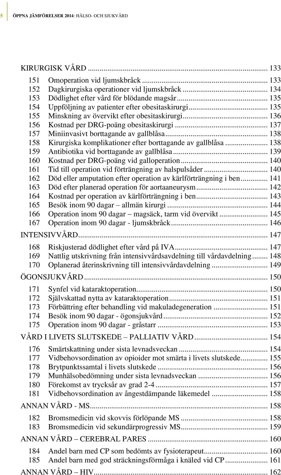 .. 136 156 Kostnad per DRG-poäng obesitaskirurgi... 137 157 Miniinvasivt borttagande av gallblåsa... 138 158 Kirurgiska komplikationer efter borttagande av gallblåsa.