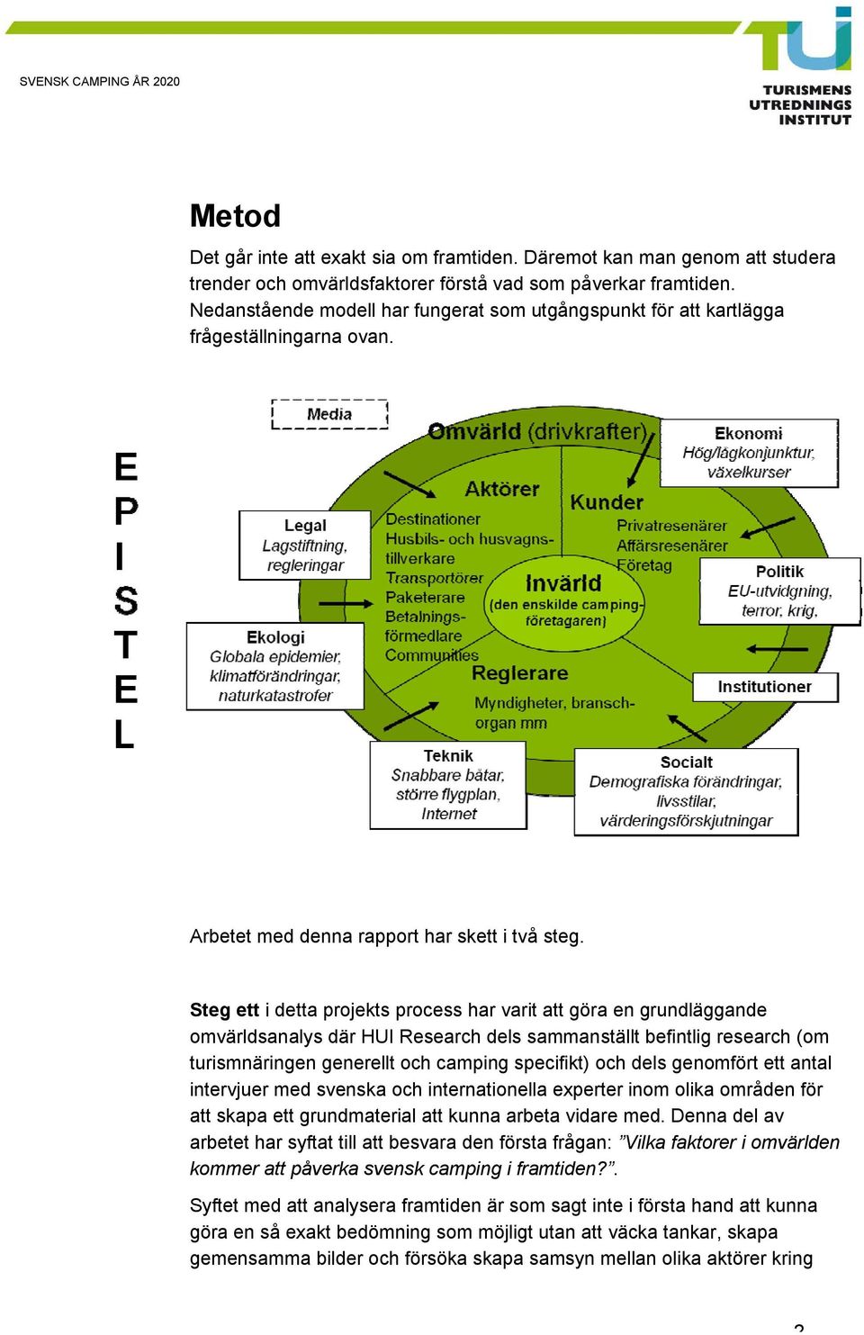 Steg ett i detta projekts process har varit att göra en grundläggande omvärldsanalys där HUI Research dels sammanställt befintlig research (om turismnäringen generellt och camping specifikt) och dels