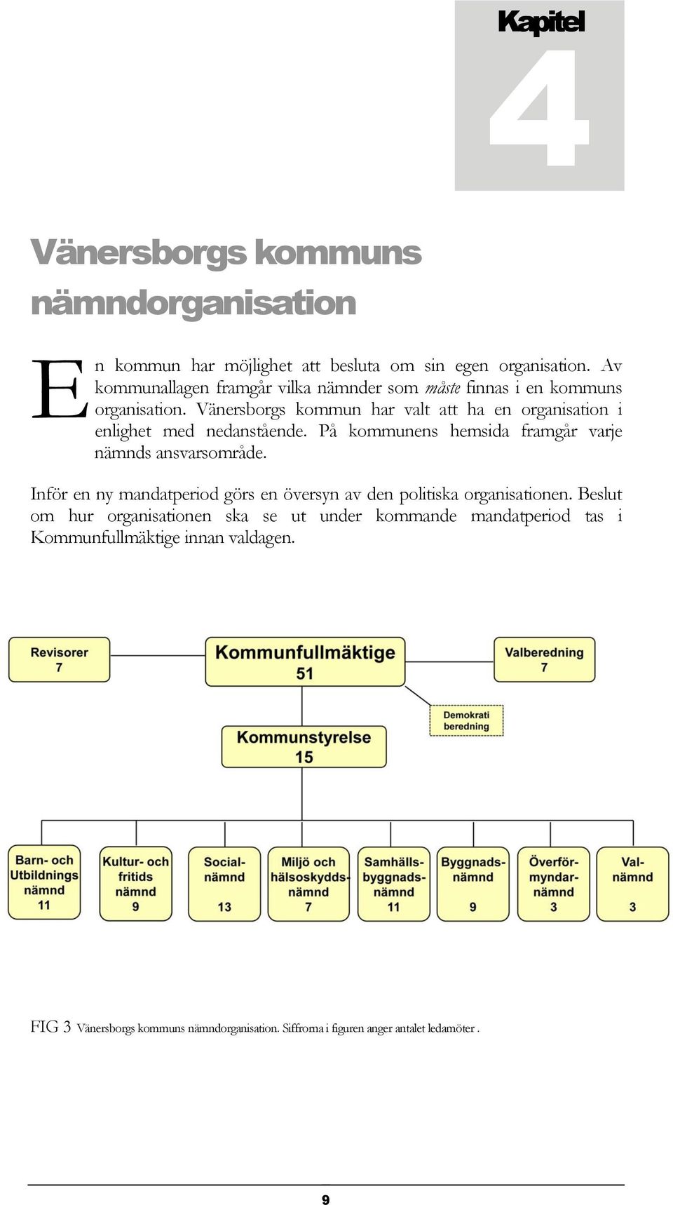 Vänersborgs kommun har valt att ha en organisation i enlighet med nedanstående. På kommunens hemsida framgår varje nämnds ansvarsområde.