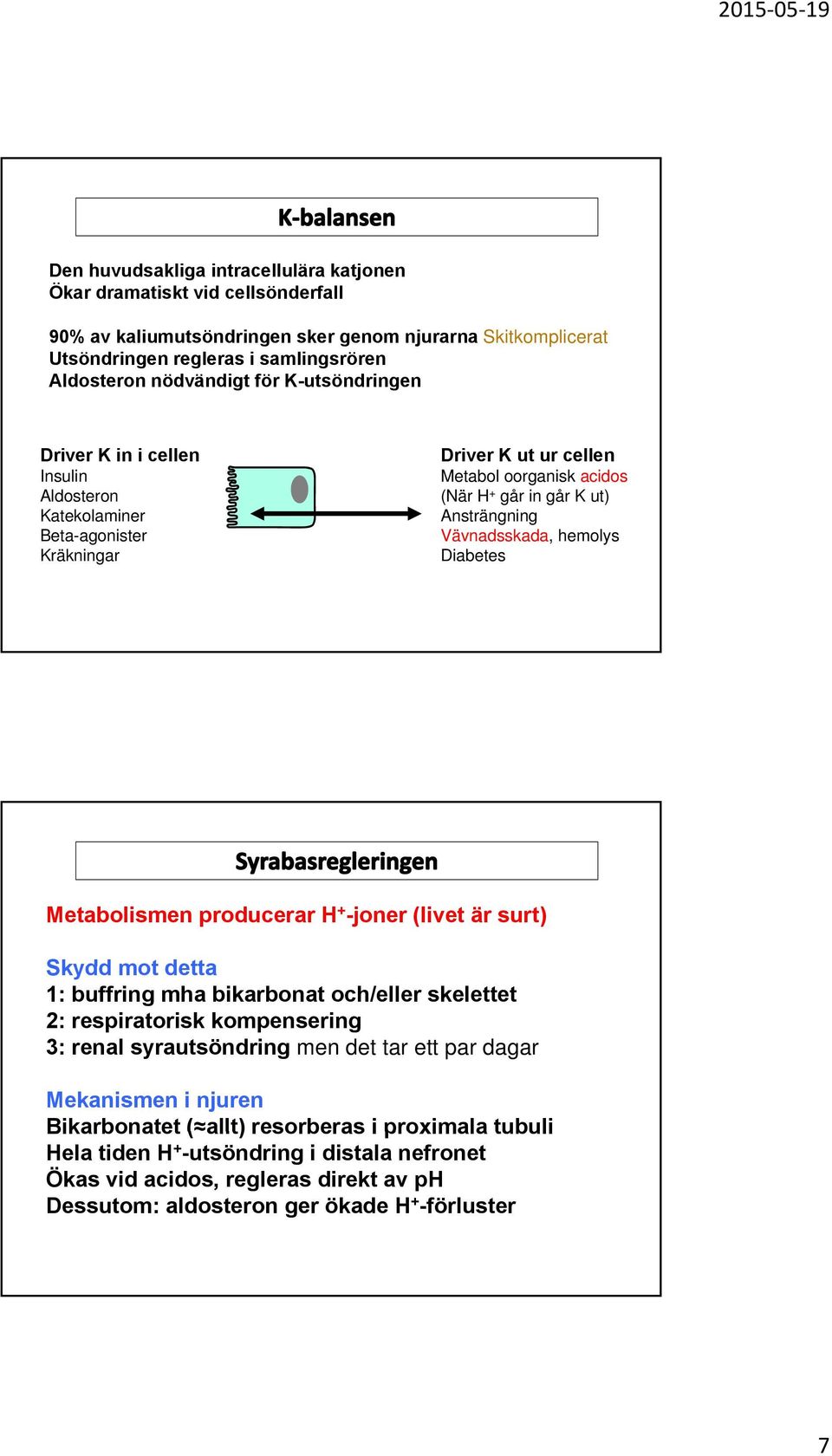 hemolys Diabetes Metabolismen producerar H + -joner (livet är surt) Skydd mot detta 1: buffring mha bikarbonat och/eller skelettet 2: respiratorisk kompensering 3: renal syrautsöndring men det tar