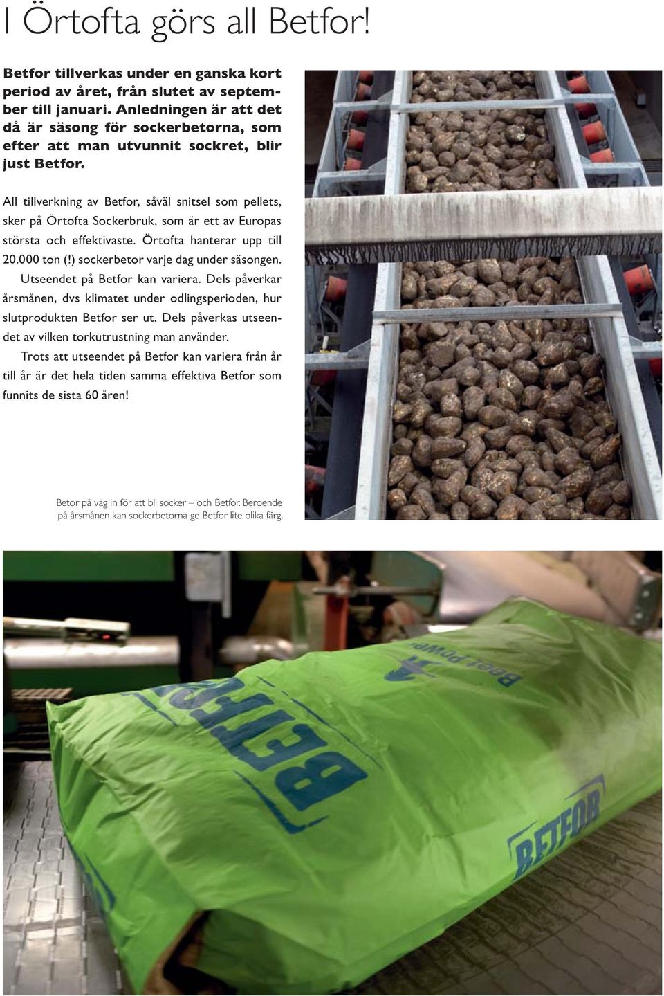 All tillverkning av Betfor, såväl snitsel som pellets, sker på Örtofta Sockerbruk, som är ett av Europas största och effektivaste. Örtofta hanterar upp till 20.000 ton (!