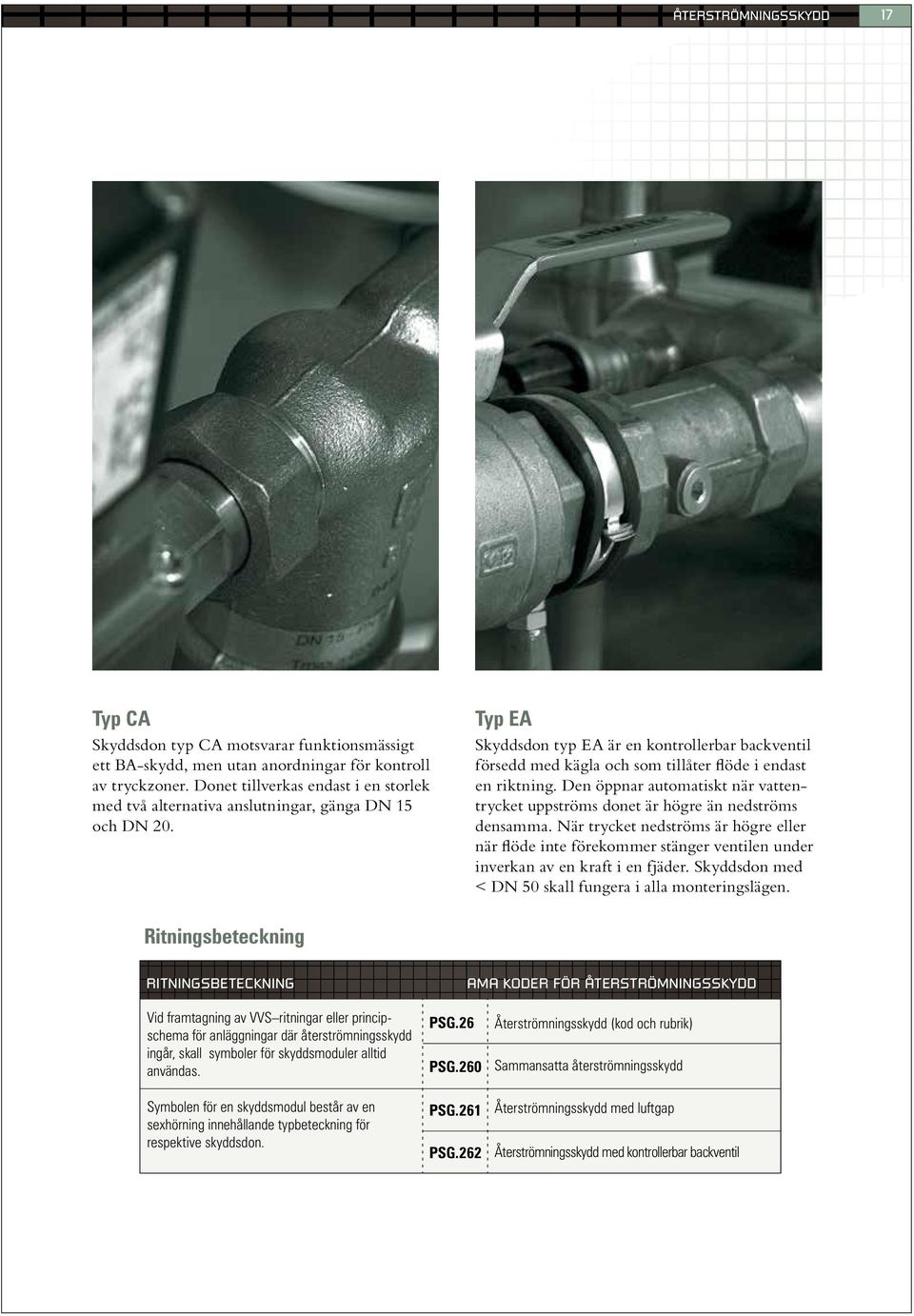 CA Kategori 3 Ritningsbeteckning EA Kategori Typ EA Skyddsdon typ EA är en kontrollerbar backventil försedd med kägla och som tillåter flöde i endast en riktning.