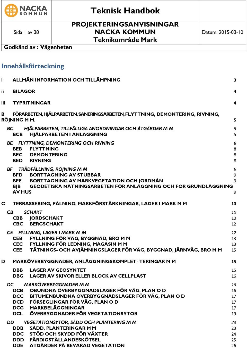 5 BC HJÄLPARBETEN, TILLFÄLLIGA ANORDNINGAR OCH ÅTGÄRDER M M 5 BCB HJÄLPARBETEN I ANLÄGGNING 5 BE FLYTTNING, DEMONTERING OCH RIVNING 8 BEB FLYTTNING 8 BEC DEMONTERING 8 BED RIVNING 8 BF TRÄDFÄLLNING,