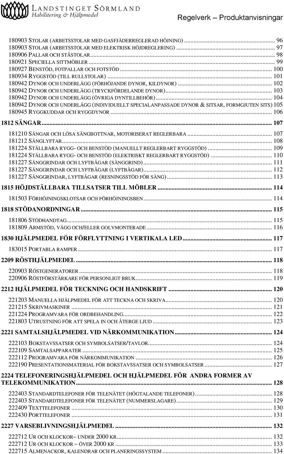 .. 102 180942 DYNOR OCH UNDERLÄGG (TRYCKFÖRDELANDE DYNOR)... 103 180942 DYNOR OCH UNDERLÄGG (ÖVRIGA DYNTILLBEHÖR).