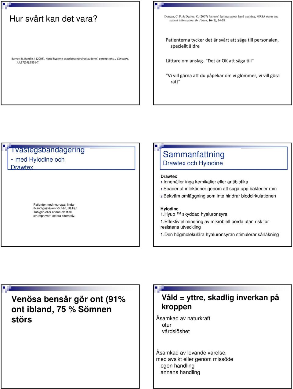 Bekväm omläggning som inte hindrar blodcirkulationen Patienter med neuropati lindar ibland gasväven för hårt, då kan Tubigrip eller annan elastisk strumpa vara ett bra alternativ. Hyiodine 1.