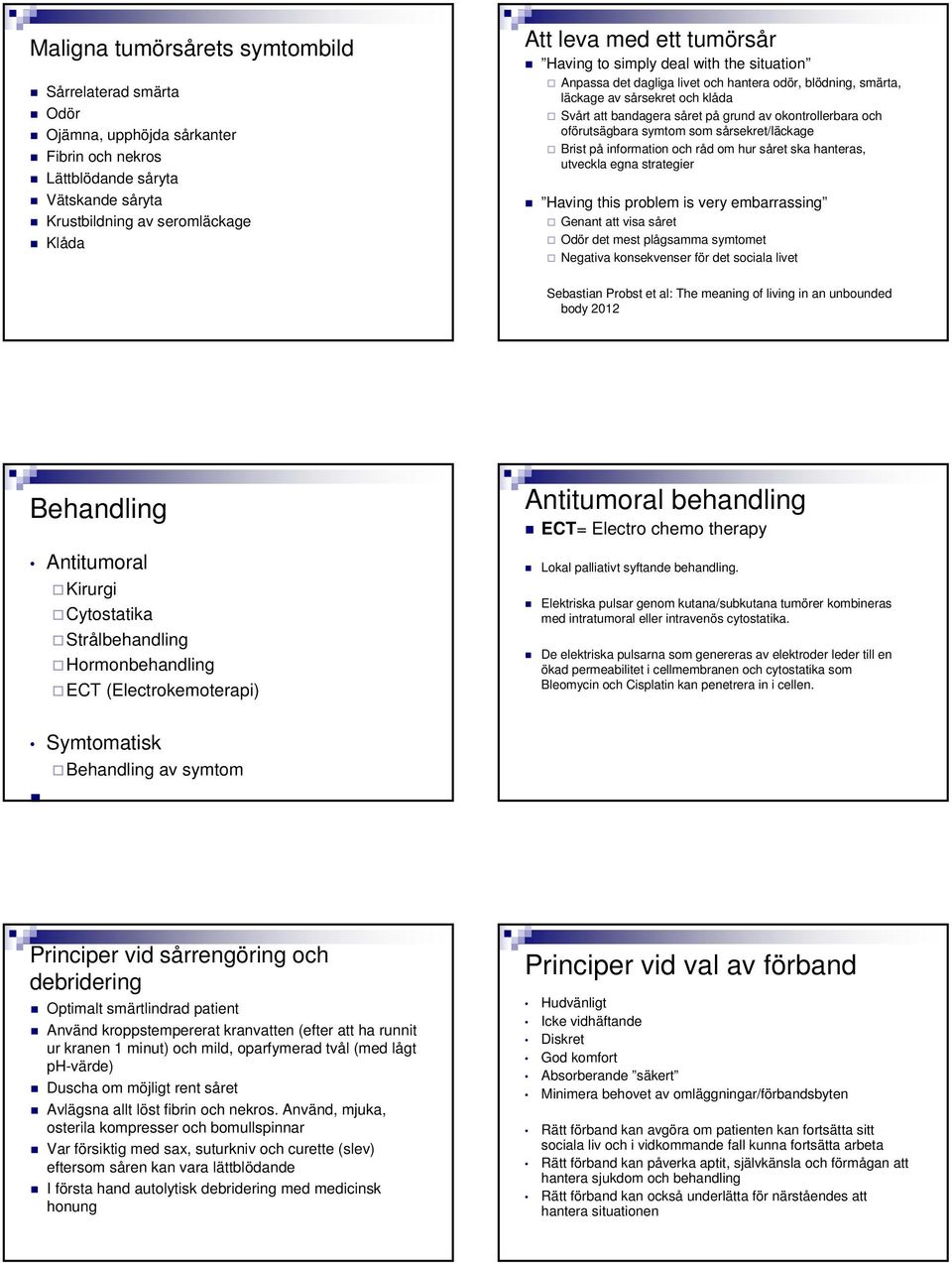 oförutsägbara symtom som sårsekret/läckage Brist på information och råd om hur såret ska hanteras, utveckla egna strategier Having this problem is very embarrassing Genant att visa såret Odör det