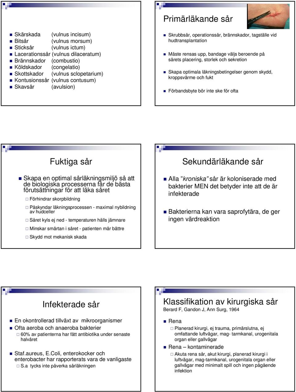 storlek och sekretion Skapa optimala läkningsbetingelser genom skydd, kroppsvärme och fukt Förbandsbyte bör inte ske för ofta Fuktiga sår Skapa en optimal sårläkningsmiljö så att de biologiska