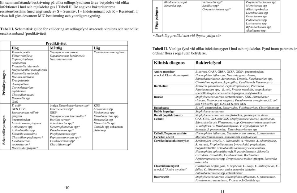 Schematisk guide för validering av odlingsfynd avseende virulens och sannolikt orsakssamband (prediktivitet) Föga patogen Rhodococcus equi Nocardia spp.