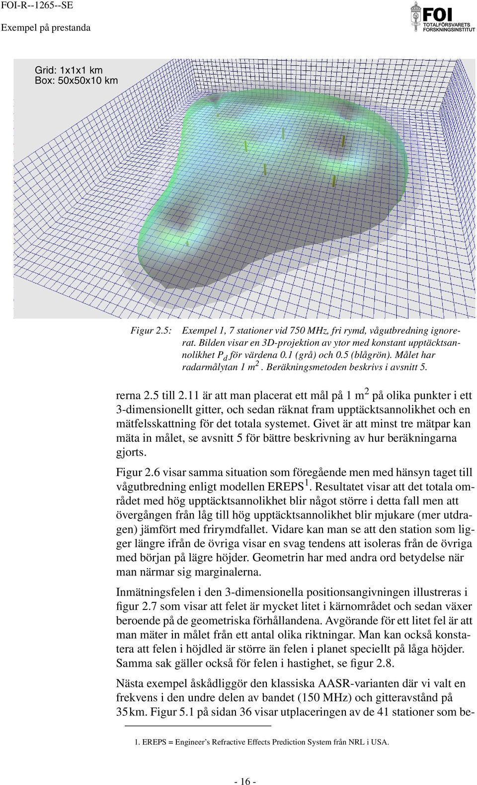 5 till 2.11 är att man placerat ett mål på 1 m 2 på olika punkter i ett 3-dimensionellt gitter, och sedan räknat fram upptäcktsannolikhet och en mätfelsskattning för det totala systemet.