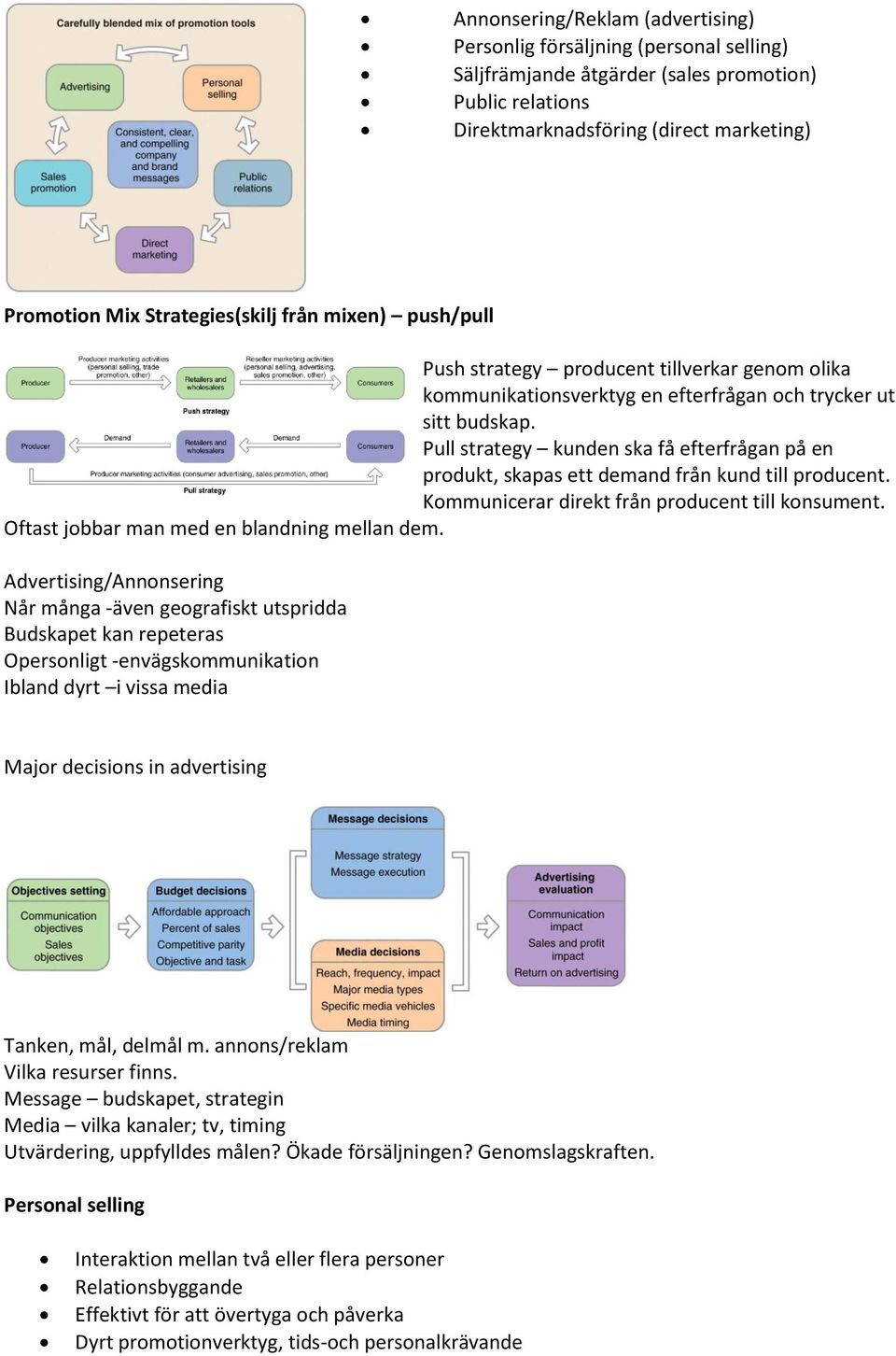 Pull strategy kunden ska få efterfrågan på en produkt, skapas ett demand från kund till producent. Kommunicerar direkt från producent till konsument. Oftast jobbar man med en blandning mellan dem.