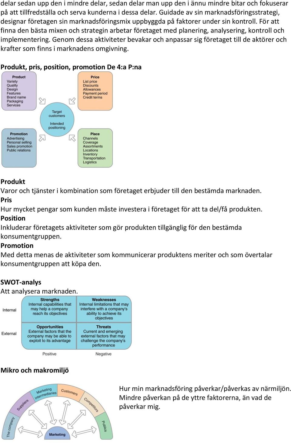 För att finna den bästa mixen och strategin arbetar företaget med planering, analysering, kontroll och implementering.