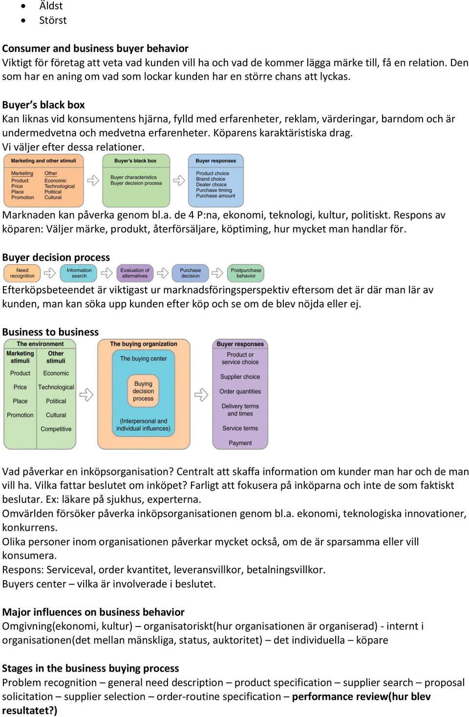 Buyer s black box Kan liknas vid konsumentens hjärna, fylld med erfarenheter, reklam, värderingar, barndom och är undermedvetna och medvetna erfarenheter. Köparens karaktäristiska drag.