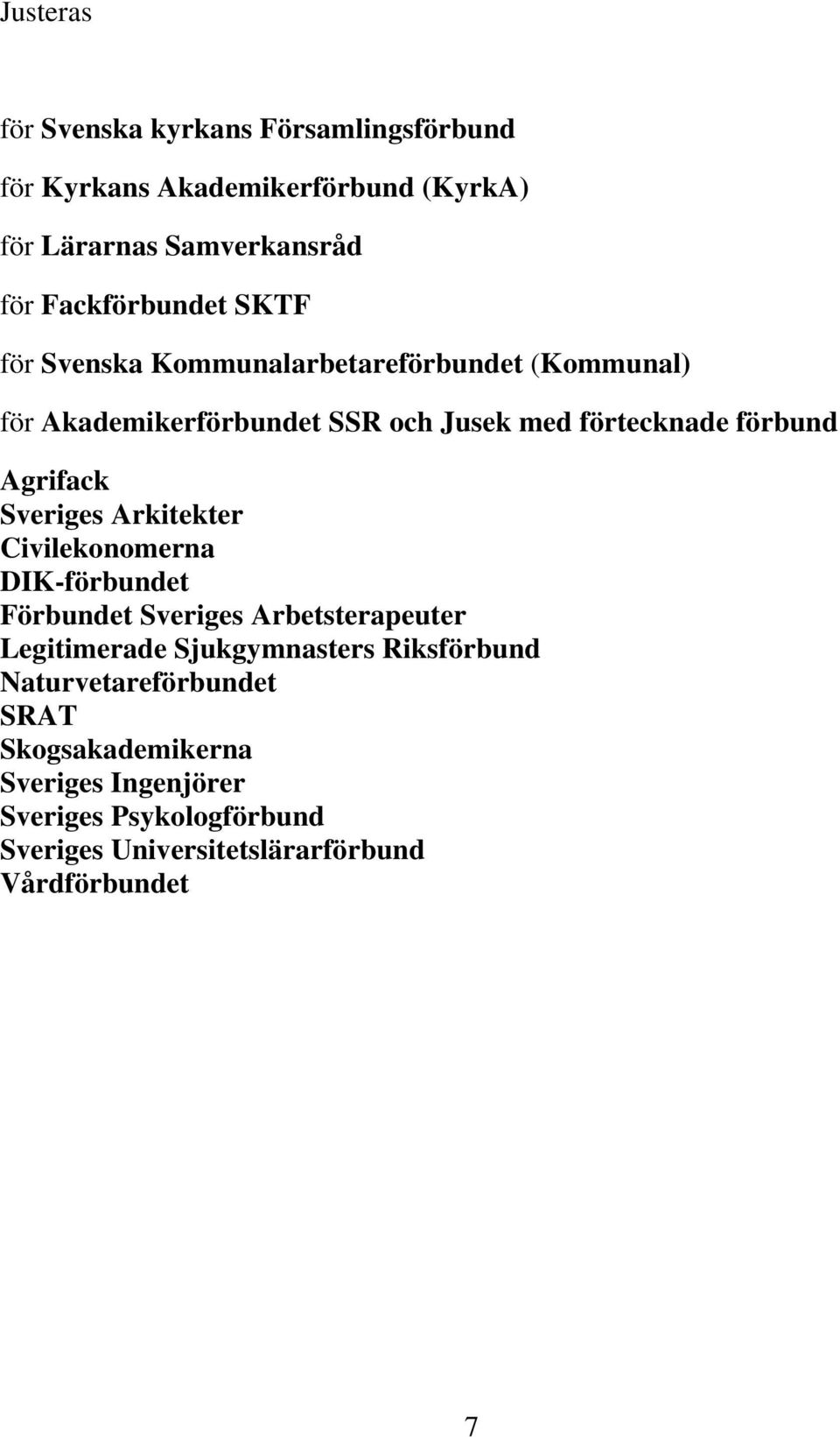 Agrifack Sveriges Arkitekter Civilekonomerna DIK-förbundet Förbundet Sveriges Arbetsterapeuter Legitimerade Sjukgymnasters