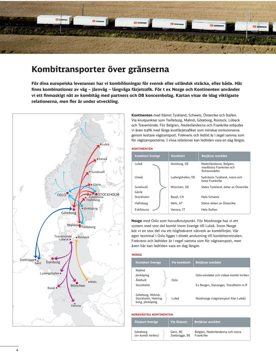 NORRBOTTEN Kontinenten med främst Tyskland, Schweiz, Österrike och Italien. Via knutpunkter som Trelleborg, Malmö,, Rostock, Lűbeck och Travemünde.