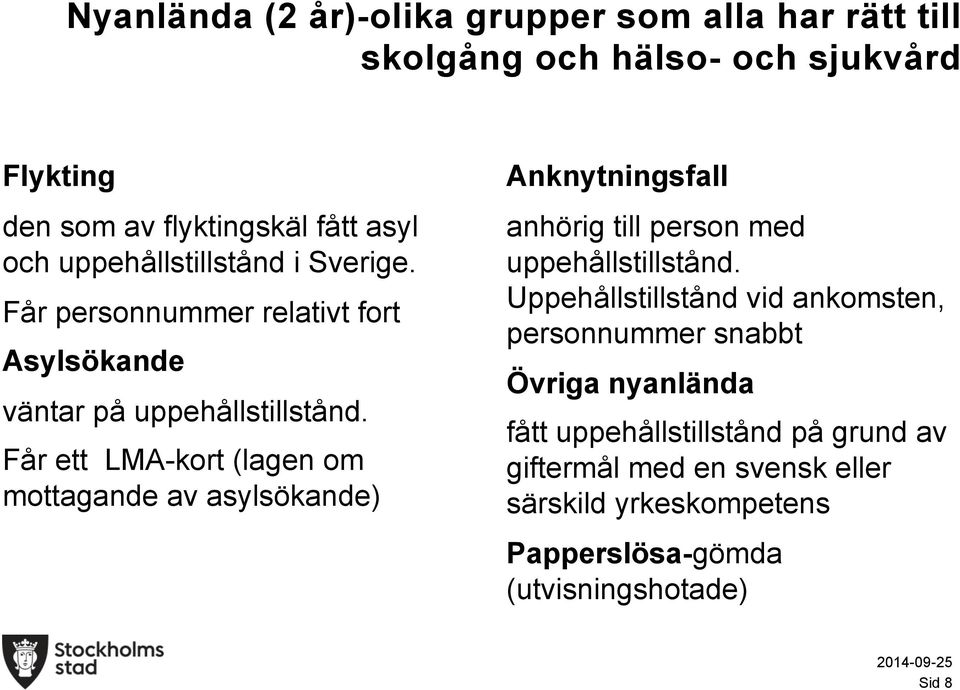 Får ett LMA-kort (lagen om mottagande av asylsökande) Anknytningsfall anhörig till person med uppehållstillstånd.