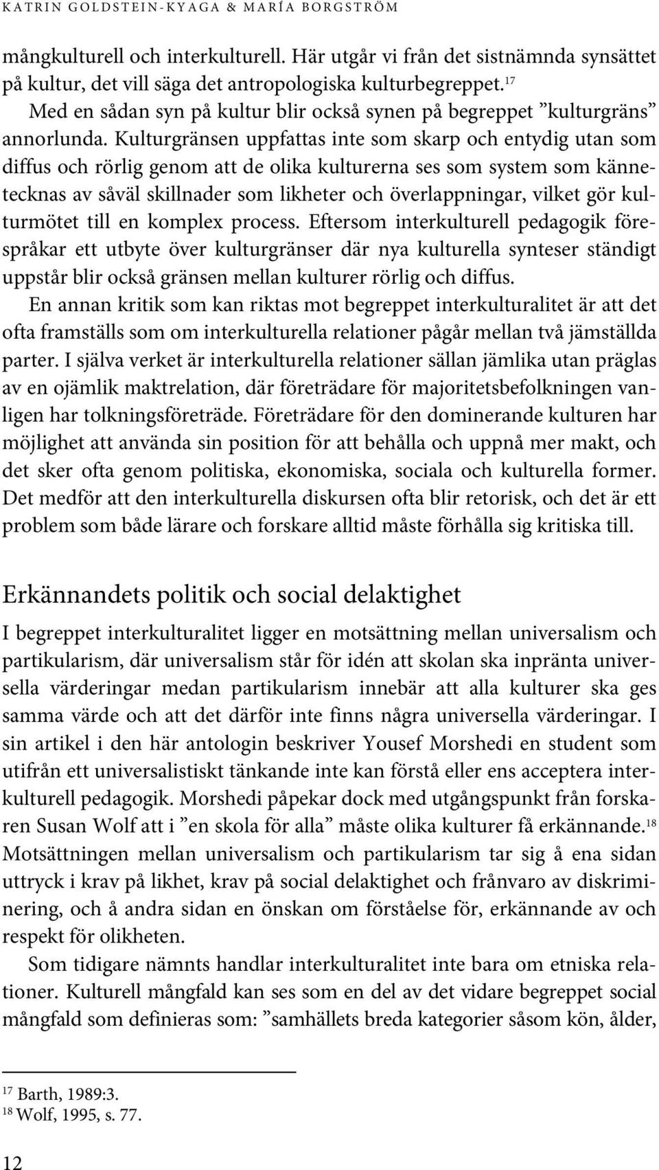 Kulturgränsen uppfattas inte som skarp och entydig utan som diffus och rörlig genom att de olika kulturerna ses som system som kännetecknas av såväl skillnader som likheter och överlappningar, vilket